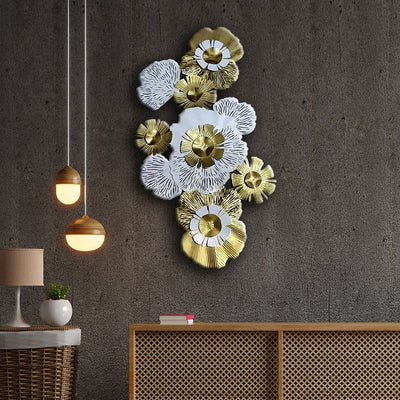 decorglance White Golden Flower Large Metal Wall Art