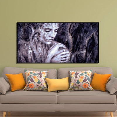 DecorGlance Women With Tree Fantasy Canvas Floating Frame Wall Painting