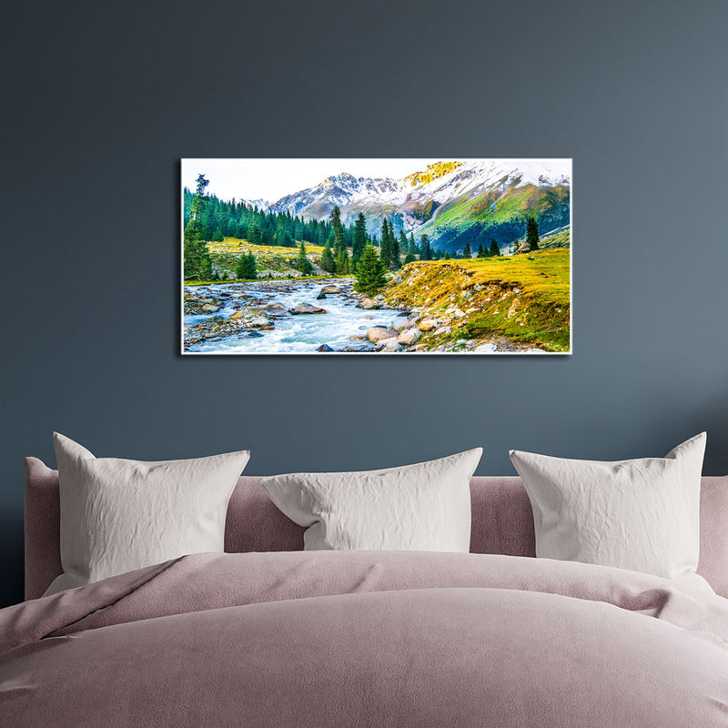 Mountain Tree & Water Scenery Floating Frame Canvas Wall Painting