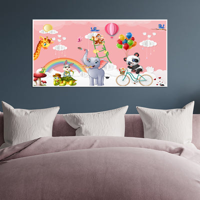 Animal's Cartoon Canvas Floating Frame Wall Painting