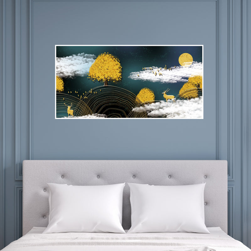 Beautiful Yellow And White Abstract Canvas Floating Frame Wall Painting