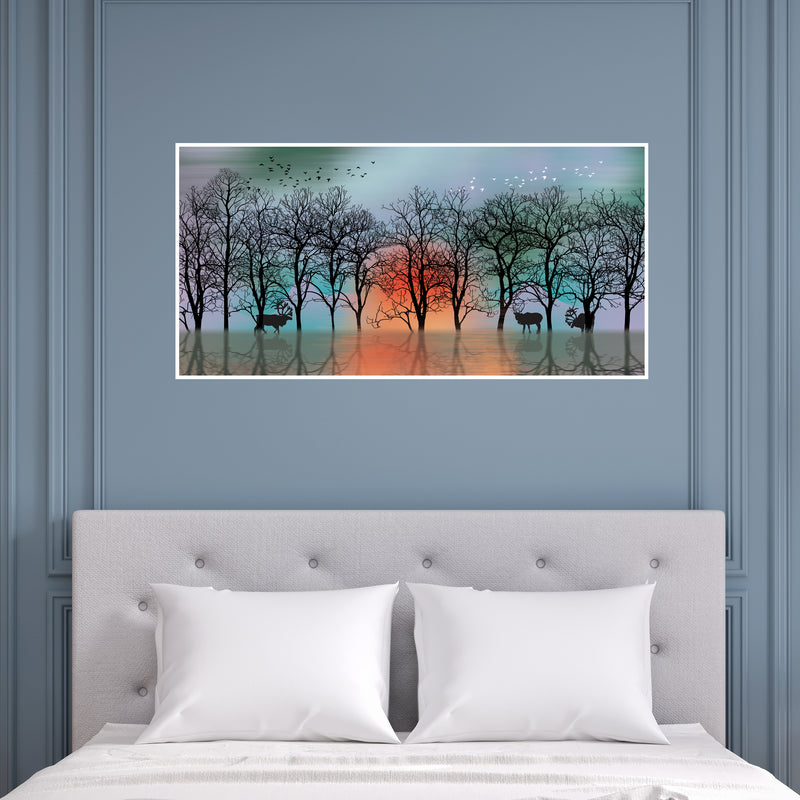 Autumn Tree & Water Canvas Floating Frame Wall Painting