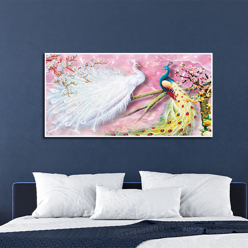 Beautiful white & Colored Peacock Canvas Floating Frame Wall Painting