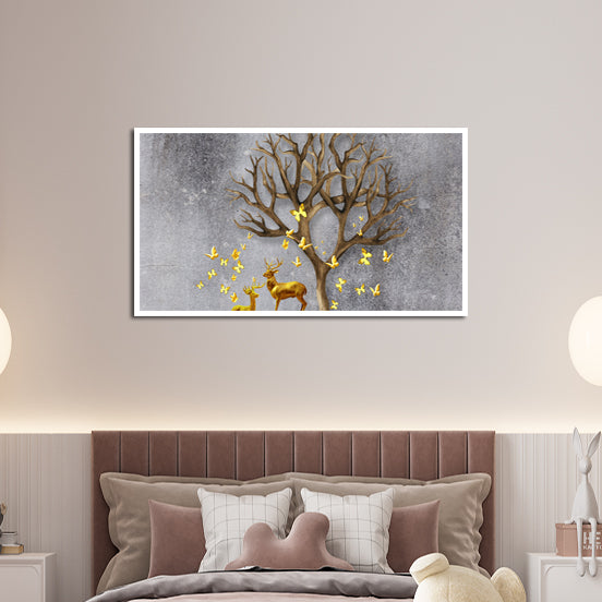 Deer With Beautiful Butterfly Canvas Floating Frame Wall Painting