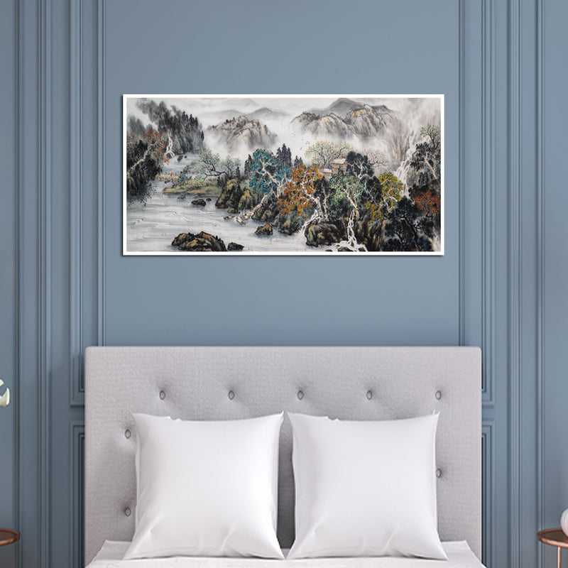 Mountain And Water Abstract Art Canvas Floating Frame Wall Painting