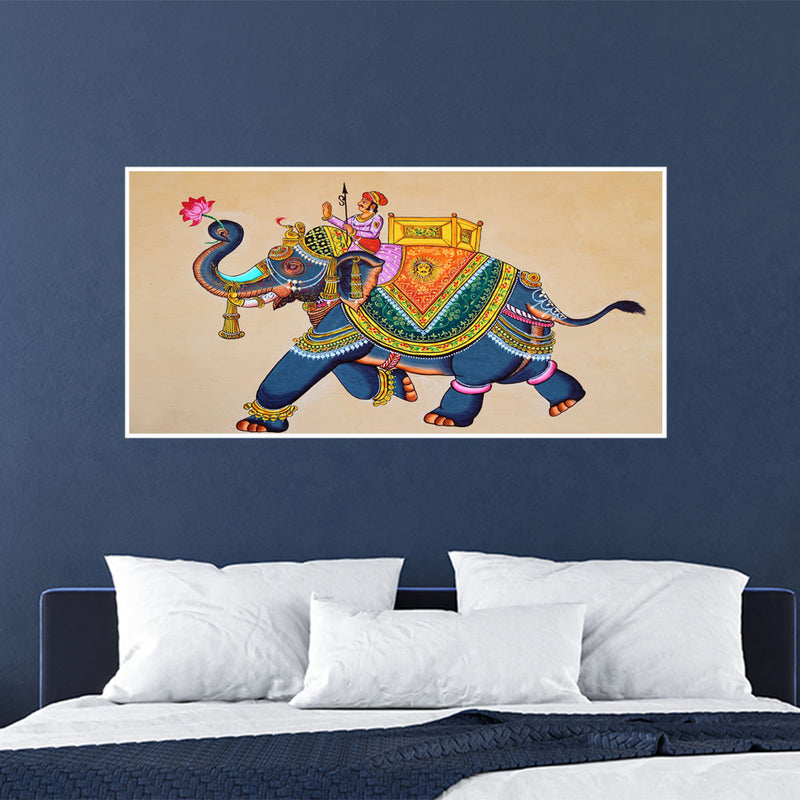 Madhubani  Elephants Canvas Floating Frame Wall Painting