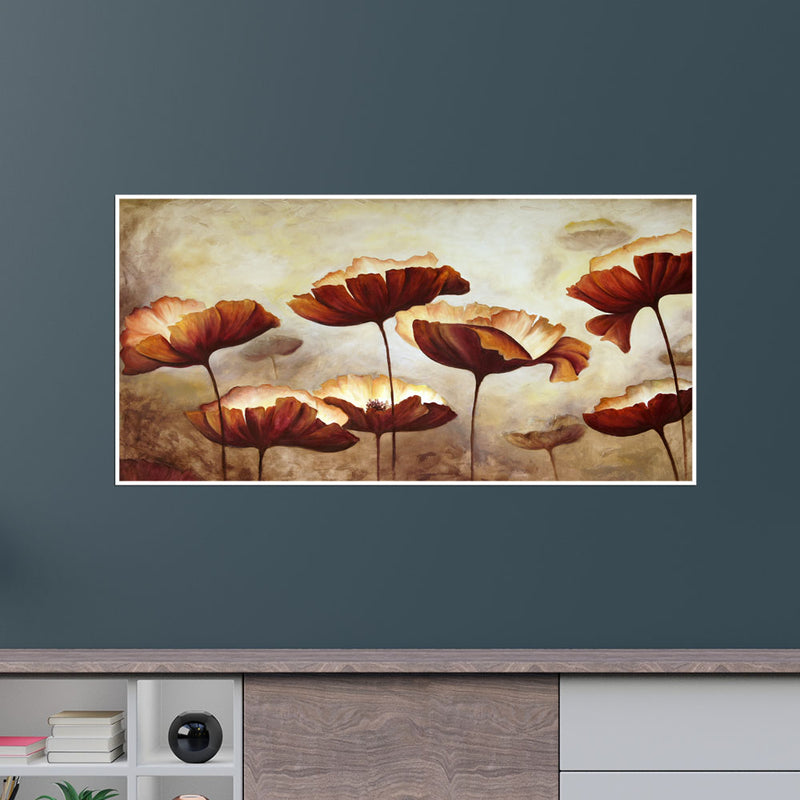 Brown Flower Canvas Floating Frame Wall Painting