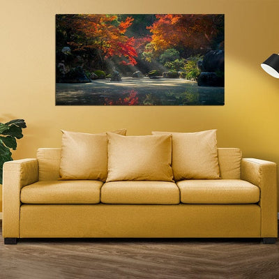 DecorGlance Yellow And Orange Tree Print On Canvas Wall Painting