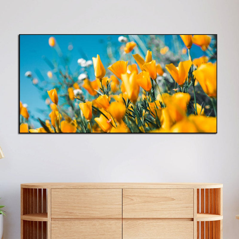 DecorGlance Yellow Flowers Canvas Floating Frame Wall Painting