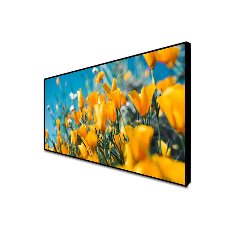 DecorGlance CANVAS PRINT BLACK FLOATING FRAME / (48x24) Inch / (121x60) Cm Yellow Flowers Canvas Floating Frame Wall Painting