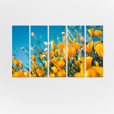 DecorGlance Yellow Flowers Canvas Wall Painting - With 5 Panel