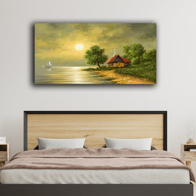 Beautiful Sunset In Village Canvas Wall Painting