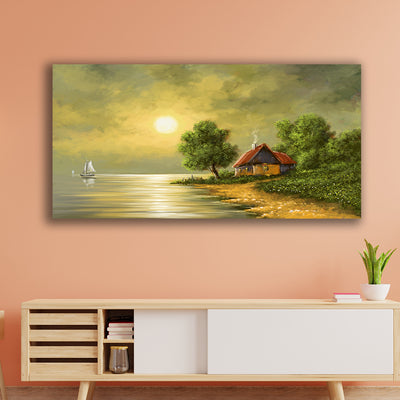 Beautiful Sunset In Village Canvas Wall Painting